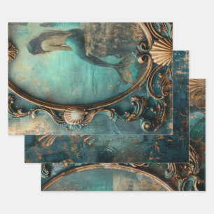 Mermaid Nautical Heavy Weight Decoupage Triptych Wrapping Paper Sheet