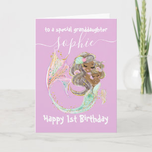 Mermaid Nautical Pink Birthday Card