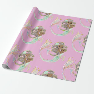 mermaid nautical  pink wrapping paper