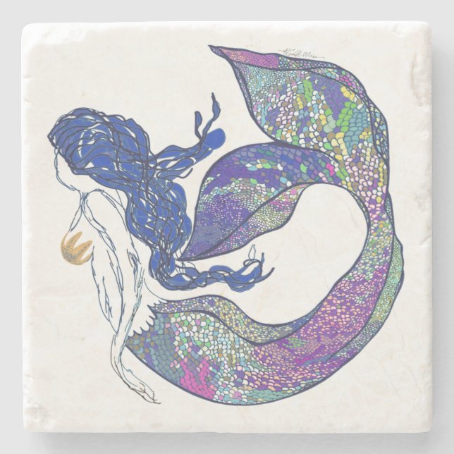 Mermaid - Navy Blue Stone Coaster (Front)