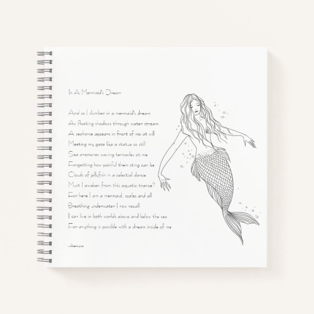 Mermaid Notebook With Poem "In A Mermaid's Dream" (Front)
