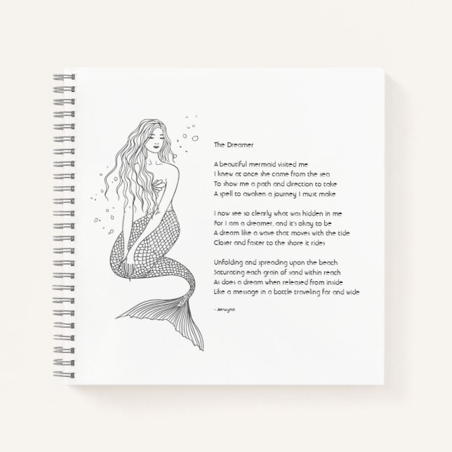 Mermaid Notebook With Poem "The Dreamer" (Front)
