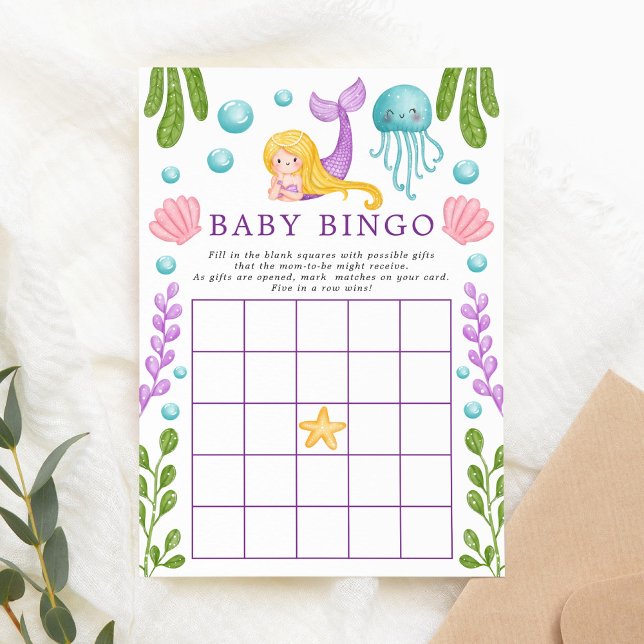 Mermaid Ocean Baby Shower Bingo Game Invitation (Creator Uploaded)