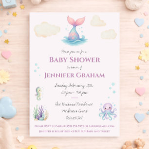 Mermaid, Ocean Creatures Baby Shower Invitation