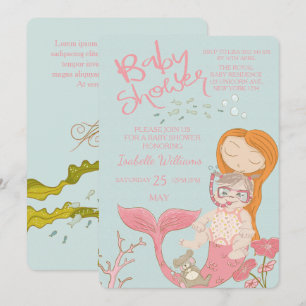 Mermaid Ocean Girl Pink Baby Shower Invitation