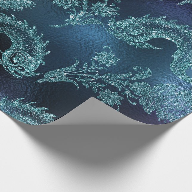 Mermaid Ocean Glitter Blue Navy Teal Sea-life Wrapping Paper (Corner)