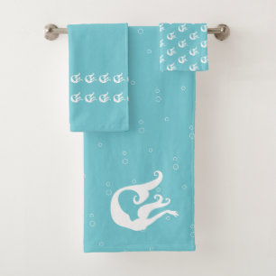 Mermaid Ocean Mist Blue and white Bath Towel Set