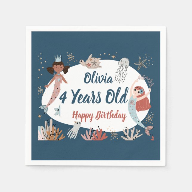 Mermaid Ocean Sea Beach Party Octopus Birthday Kid Napkin (Front)