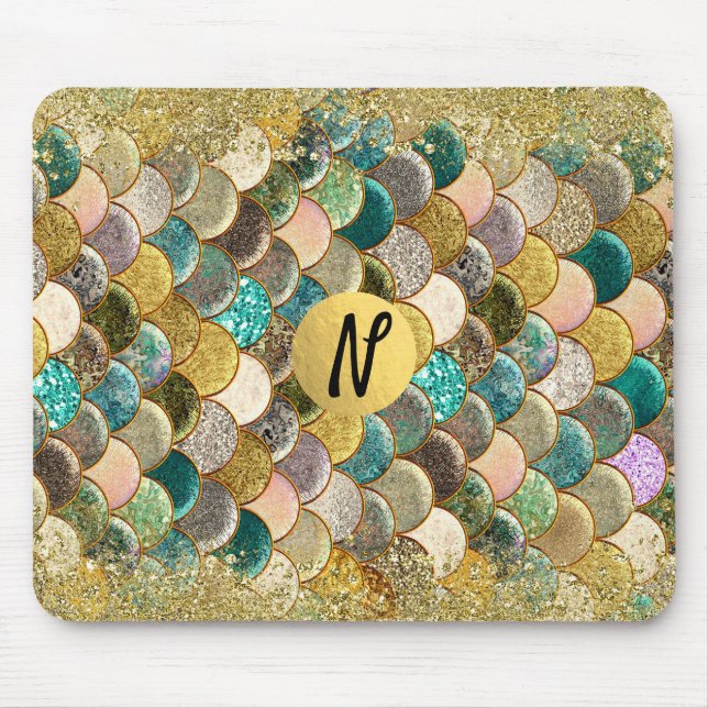 Mermaid Ocean Sea Scales Glamour Chic Glitter Mouse Mat (Front)