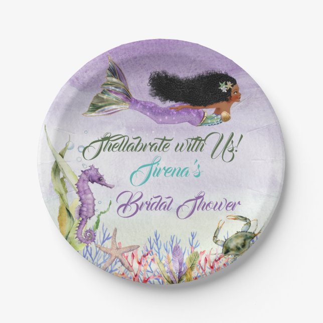 Mermaid of Colour Seahorse Crab Purple Gold Green  Paper Plate (Front)