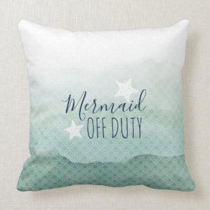 Mermaid Off Duty Green Watercolor Throw Pillow