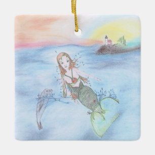 Mermaid off the Coast of Maine  Ceramic Ornament
