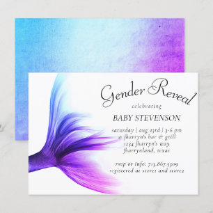 Mermaid Ombre   Blue Pink Purple Tail Shower Invitation