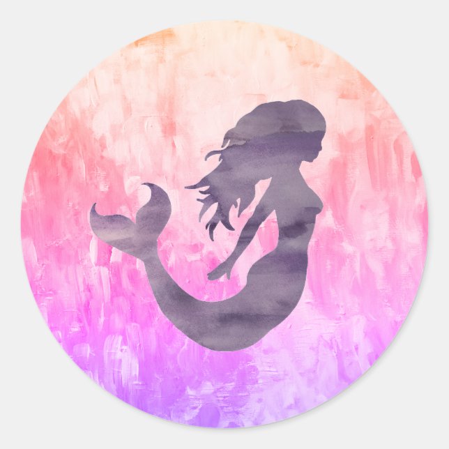 Mermaid Ombre Painting Classic Round Sticker (Front)