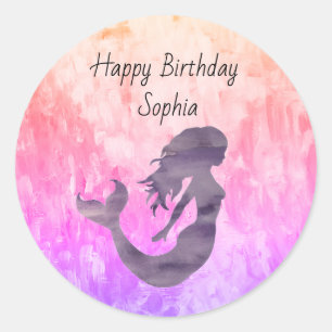 Mermaid Ombre Painting Personalised Classic Round Sticker