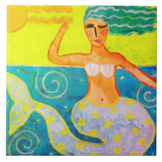 Mermaid on a Sunny Day Abstract Art Tile (Front)