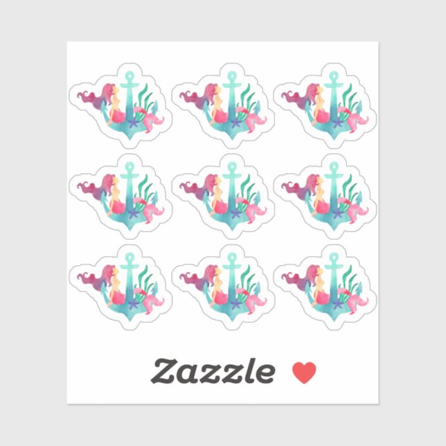 Mermaid on Anchor Nautical Watercolor Beach Girl (Sheet)