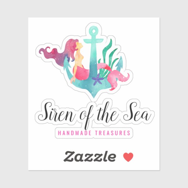 Mermaid on Anchor Nautical Watercolor Beach Logo (Sheet)