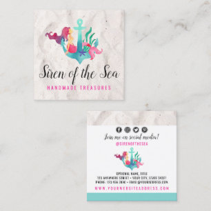 Mermaid on Anchor Nautical Watercolor Social Media Square Business Card