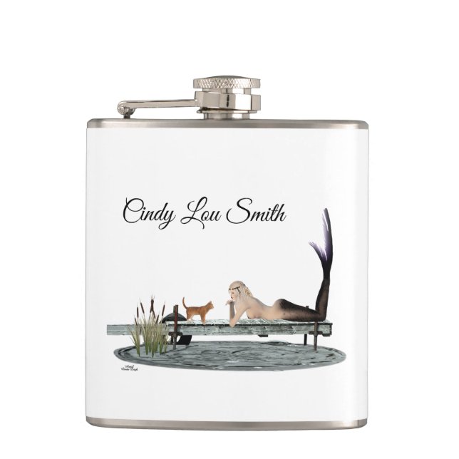 Mermaid On Boat Dock Drink Flask (Front)