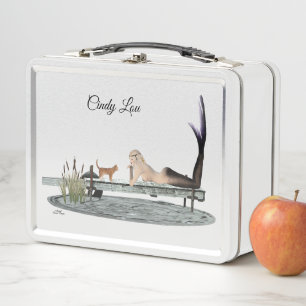 Mermaid On Boat Dock Metal Lunchbox