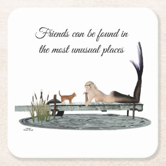 Mermaid On Boat Dock Paper Coaster