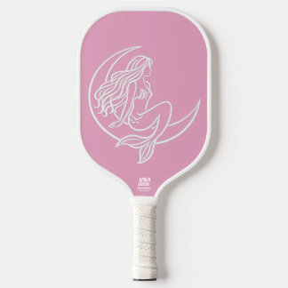 Mermaid on Crescent Moon (White Line Art) Pickleball Paddle