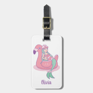 Mermaid on Flamingo Float Vacation Luggage Tag