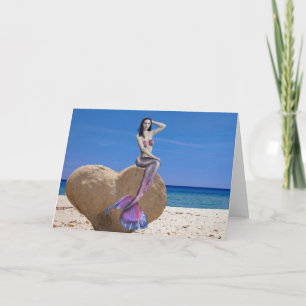 Mermaid on Heart Rock Beach Valentine's day Card