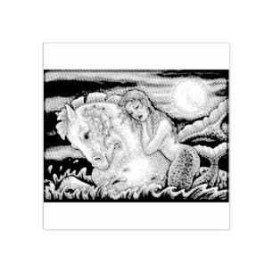 MERMAID ON MERHORSE FANTASY RUBBER STAMP