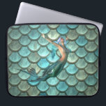 Mermaid On Mermaid Tail Scales Laptop Sleeve<br><div class="desc">Pretty pattern of fish scales in shades of blue and green with marmeid.</div>