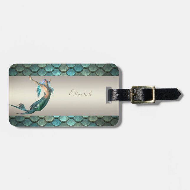 Mermaid On Mermaid Tail Scales Luggage Tag (Front Horizontal)