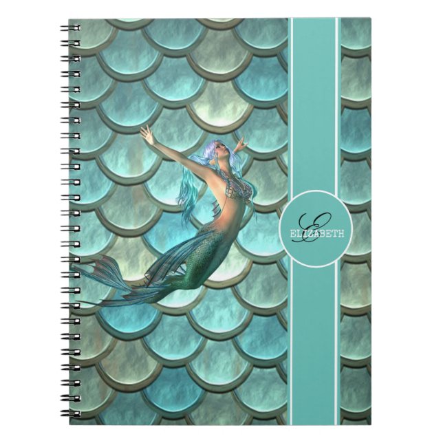 Mermaid On Mermaid Tail Scales  - Personalised Notebook (Front)