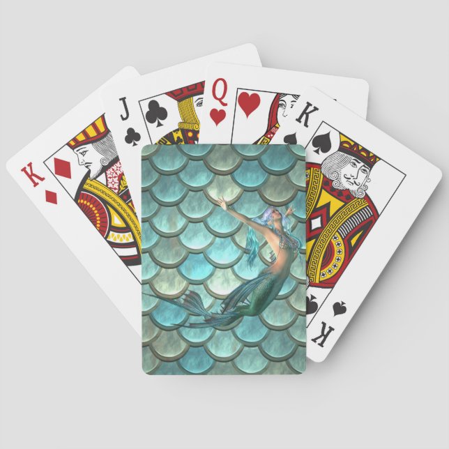 Mermaid On Mermaid Tail Scales Playing Cards (Back)