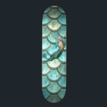 Mermaid On Mermaid Tail Scales Skateboard<br><div class="desc">Pretty pattern of fish scales in shades of blue and green with marmeid.</div>