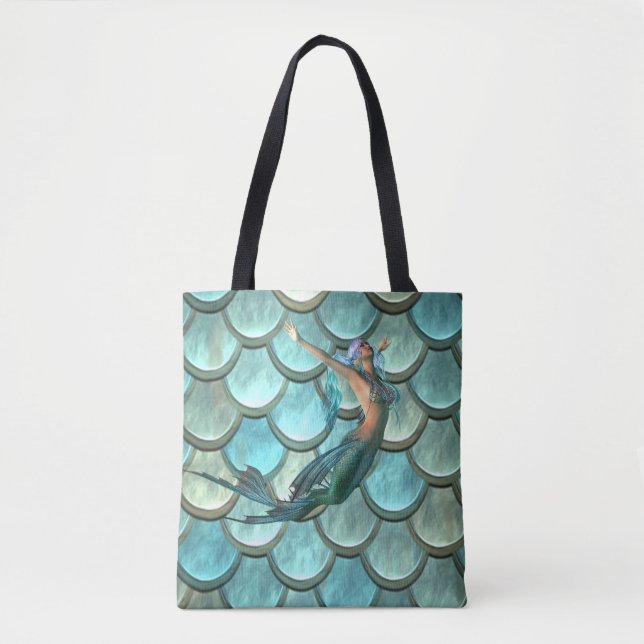 Mermaid On Mermaid Tail Scales Tote Bag (Front)