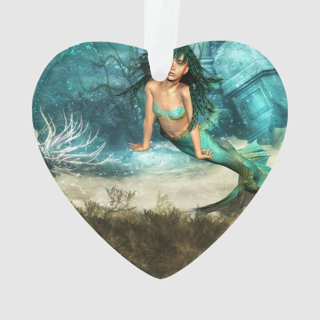 Mermaid on Ocean Floor Ornament (Back)