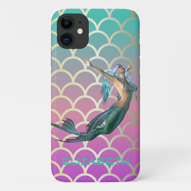 Mermaid On Ombre Mermaid Tail  Scales Case-Mate iPhone Case (Back)