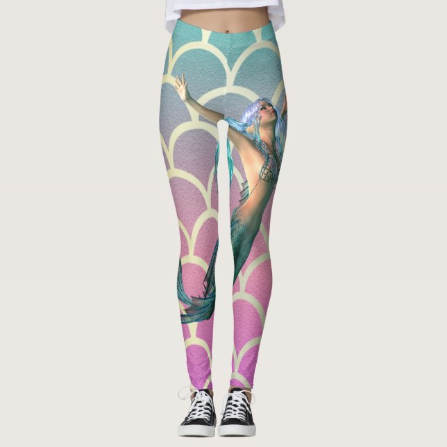 Mermaid On Ombre Mermaid Tail Scales Leggings (Front)