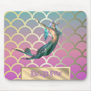 Mermaid On Ombre Mermaid Tail Scales Mouse Mat