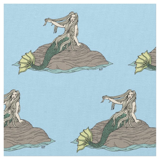 Mermaid on Rocks Fabric (Close Up)