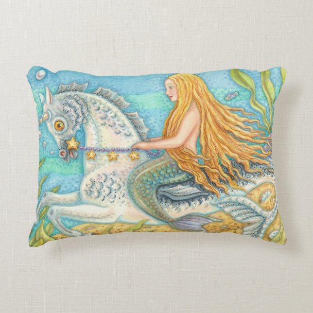 Mermaid On Seahorse Merhorse Unicorn Accent PILLOW (Front)