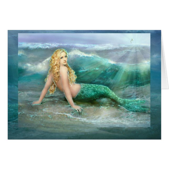 Mermaid on Shore with Aqua Waves (Front Horizontal)