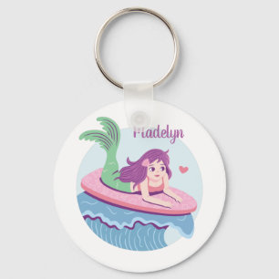 Mermaid On Surfboard Ride The Waves Personalised Key Ring
