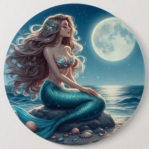 Mermaid on the beach at night 6 cm round badge