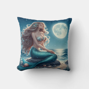 Mermaid on the beach at night cushion