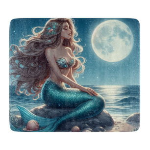 Mermaid on the beach at night cutting board