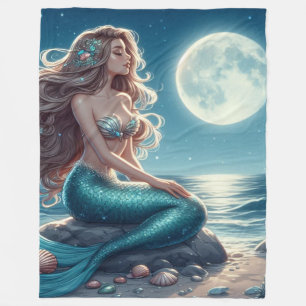 Mermaid on the beach at night fleece blanket