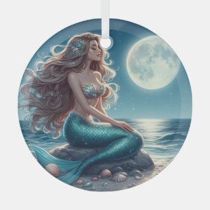 Mermaid on the beach at night glass tree decoration