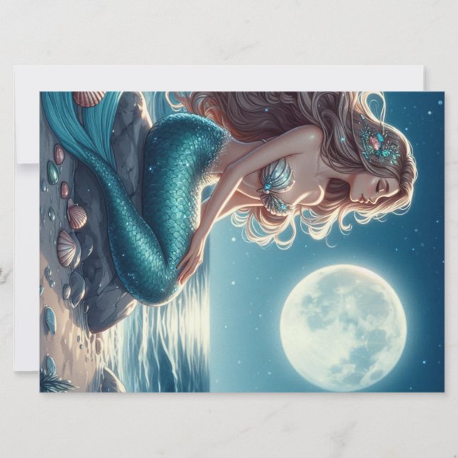 Mermaid on the beach at night holiday card (Front)